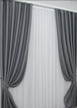 Комплект (2шт. 1,5х2,7м.) штор із тканини блекаут "bagema rvs". колір графітовий5 фото