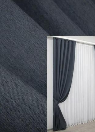 Комплект штор (2шт. 1,5х2,9м) із тканини "avrora", туреччина. колір сіро-синій