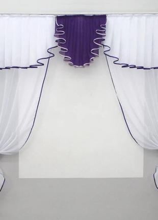 Комплект штор на кухню, балкон (200х170 см) шифон. колір білий з фіолетовим