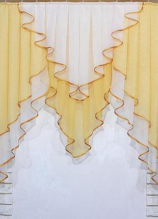 Кухонний (200х150см) комплект на карниз 2м. колір бурштиновий з білим