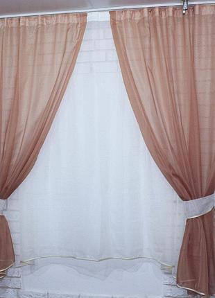 Кухонные шторы и тюль, цвет какао с белым