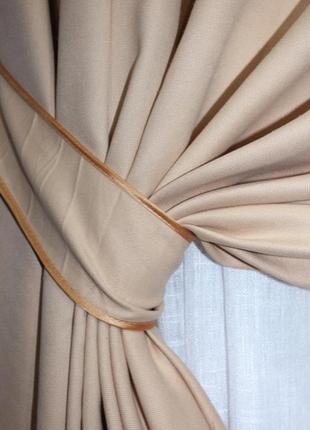 Комплект (2 шт. 1,5х2,6м) штор із тканини мікровелюр petek. колір бежевий3 фото