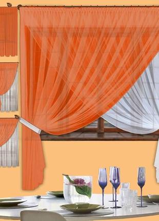 Комплект штор на кухню. цвет оранжевый с белым1 фото