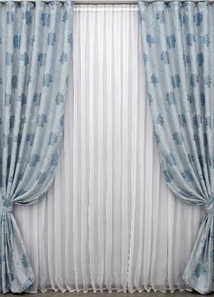 Готовий комплект штор (2шт. 1,5х2,7м) з тканини блекаут. колір блакитний4 фото