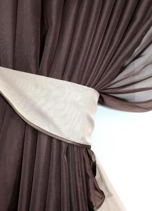 Кухонная занавеска, ламбрекен и тюль цвет венге с какао