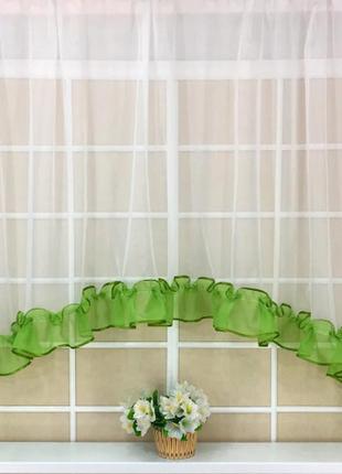 Тюль-арка для кухни "фокси", цвет зеленый с белым