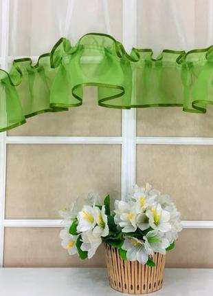 Тюль-арка для кухні "фоксі", колір зелений з білим5 фото