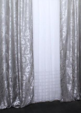 Дві готові штори з жакарду "лілія", колір сірий (1*2,7)4 фото