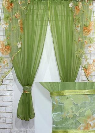 Кухонні шторки на карниз завширшки 1 — 2 м, колір оливковий