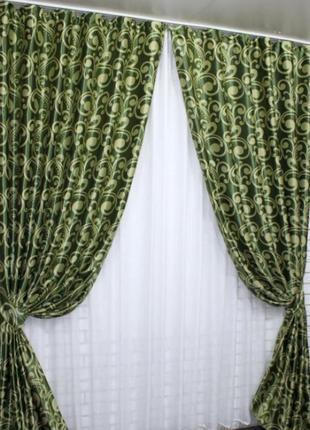 Штори (2шт. 1.5х2.7м) з тканини блекаут-софт. колір зелений з оливковим3 фото