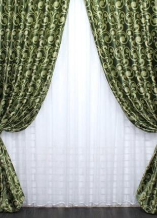 Штори (2шт. 1.5х2.7м) з тканини блекаут-софт. колір зелений з оливковим4 фото