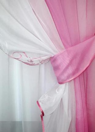 Комплект (290х170см.) шторка з тюллю і ламбрекеном. колір рожевий з білим5 фото