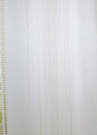 Вишуканий тюль з тканини креп-шифон. колір білий з салатовим та золотистим5 фото