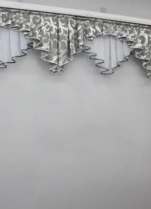 Ламбрекен на карниз 3 метра. сірий з білим3 фото