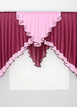 Комплект на кухню (200х150 см) шифон. колір бордовий з рожевим