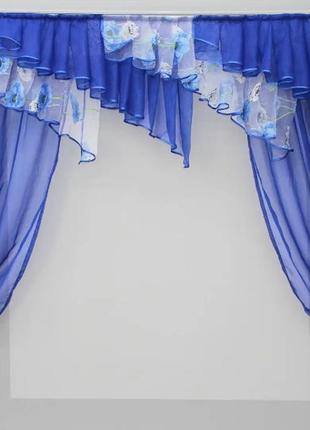 Комплект штор (200х160см) з ламбрекеном. колір синій4 фото
