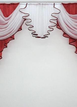 Ламбрекен на карниз 2м. колір червоний з білим1 фото