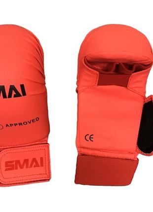 Перчатки для карате с защитой большого пальца с лицензией wkf | красные | smai sm p101
