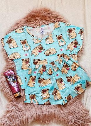 Трикотажна піжама з мопсом мопс блакитка