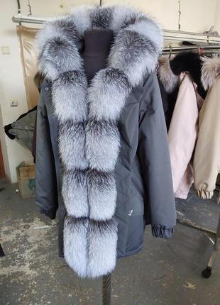 Женская зимняя парка куртка с натуральным трендовым мехом блюфрост, в наличии 48, 50 размеры8 фото