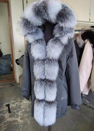 Женская зимняя парка куртка с натуральным трендовым мехом блюфрост, в наличии 48, 50 размеры
