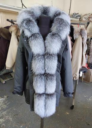 Женская зимняя парка куртка с натуральным трендовым мехом блюфрост, в наличии 48, 50 размеры5 фото