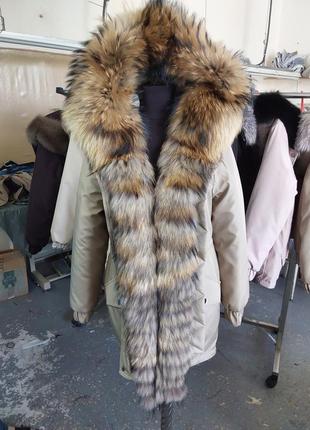 Женская зимняя парка пальто куртка с натуральным мехом финского енота, 42-60 размеры7 фото