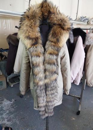 Женская зимняя парка пальто куртка с натуральным мехом финского енота, 42-60 размеры2 фото