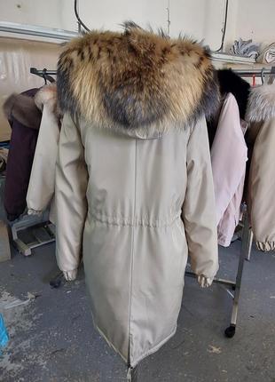 Женская зимняя парка пальто куртка с натуральным мехом финского енота, 42-60 размеры4 фото