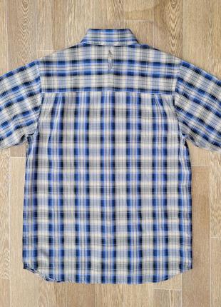 The north face s-m мужская треккинговая рубашка с коротким рукавом теннисика в клетку черная синяя бежевая7 фото
