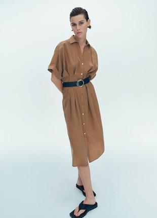 Zara платье-рубашка миди с поясом  большого размера новое3 фото