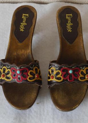 Шльопанці шкіряні розмір 40 lime light