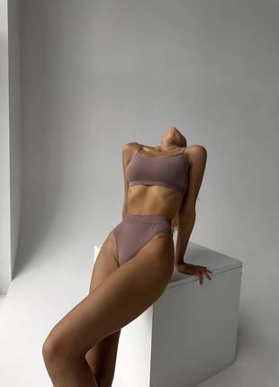 Безшовна білизна комплект тонкий топ і стрінги високі 6 кольорів