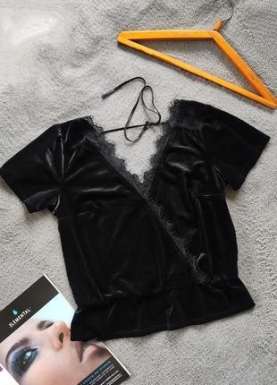 Красивая чорная бархатная блуза блузка футболка бархат abercrombie and fitch