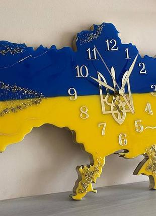 Часы настенные из эпоксидной смолы "карта украины" 40x25 см6 фото