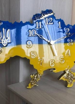 Часы настенные из эпоксидной смолы "карта украины" 40x25 см8 фото