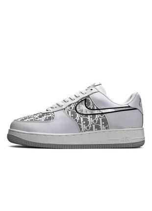 Мужские кроссовки nike air force 1 x dior white grey1 фото