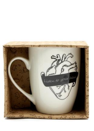 Кружка для чаю/кави біла, кухоль з написом "серце", універсальний кухоль 360 мл3 фото