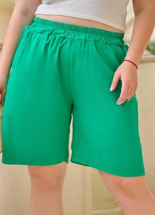 Женские батальные шорты зеленые трава выше колена баталы больших размеров 50-52,54-56,58-60,62-642 фото