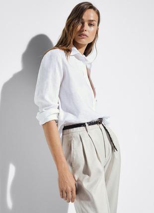 Льняные брюки massimo dutti с защипами брюки лен хлопок4 фото