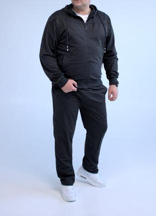 Спортивный костюм с капюшоном батал серый, брюки прямые 3xl,4xl,5xl,6xl,7xl,5 фото