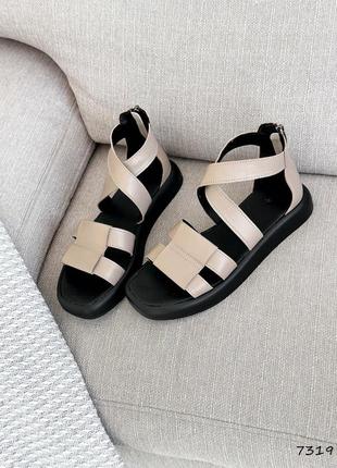 Стильные бежевые женские сандалии/босоножки на молнии кожаные/кожа-женская обувь на лето8 фото