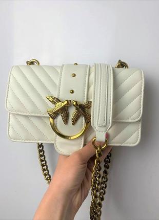 Белая кожаная сумка pinko one love mini, белая сумка пинко