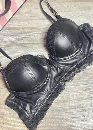 Чорний шкіряний бюст бюстгальтер з мереживом пушап розмір 36b 80b victoria secret