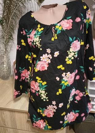 Летняя натуральная туника рубашка в цветы1 фото