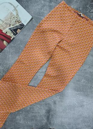 Яркие брюки брюки штаны клеш орнамент разноцветные оранжевые оранжевые zara зара5 фото
