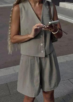 ❤️ стильний жіночий костюм шорти жилетка шорты олива оливка женский жилет жилетка5 фото