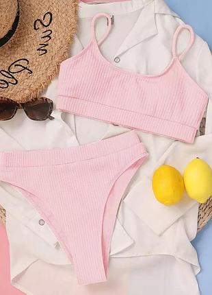 Купальник трикотажний у рубчик топ на тонких бретелях