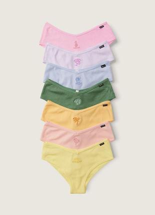Набор из 7 трусиков victoria’s secret pink оригинал, трусы в рубчик яркие бразилианы