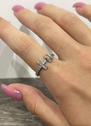 Стильное регулируемое кольцо "серебряная верность сердечко и крестик" - оригинальный подарок девушке, женщине